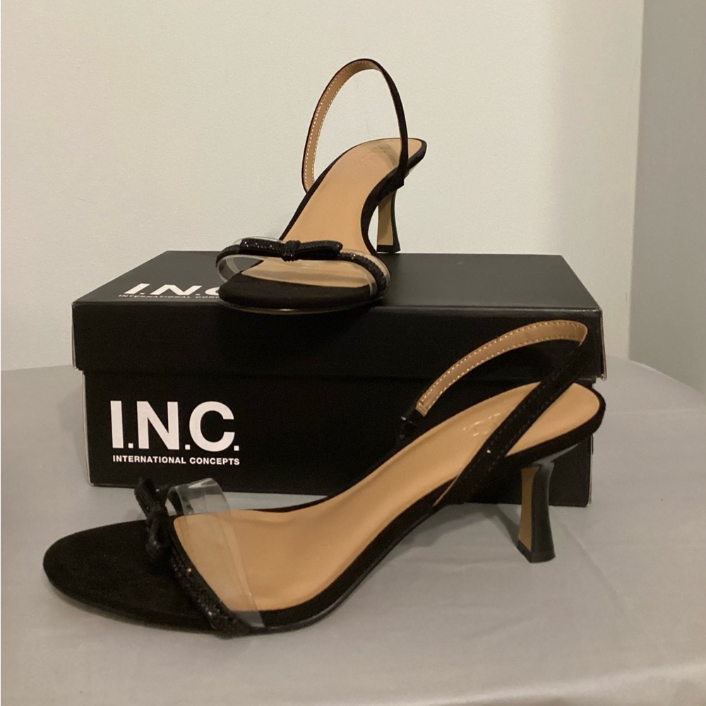 INC International Concepts Black Slingback Heels with Bow